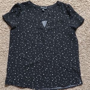 Hilary Radly Black & White Hearts V-Neck Pullover Blouse Women's Size Small